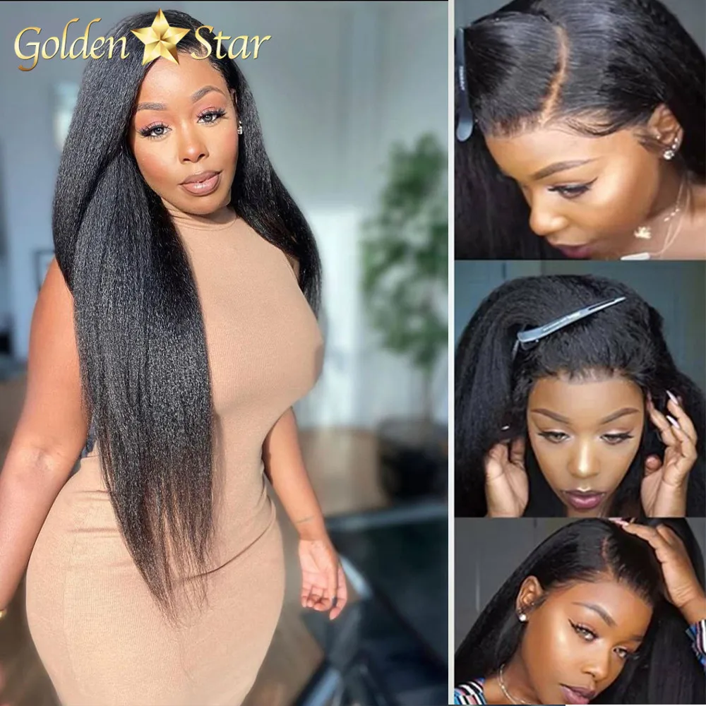 GD Top Quality Yaki Full Lace Front Wigs For Black Women,Swiss Lace Raw Human Hair Lace Wig,Kinky Straight Full Lace Frontal Wig