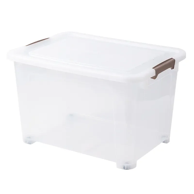 4.4L Clear Container Box Transparent Storage Box With Moving Wheels Plastic Bin Storage