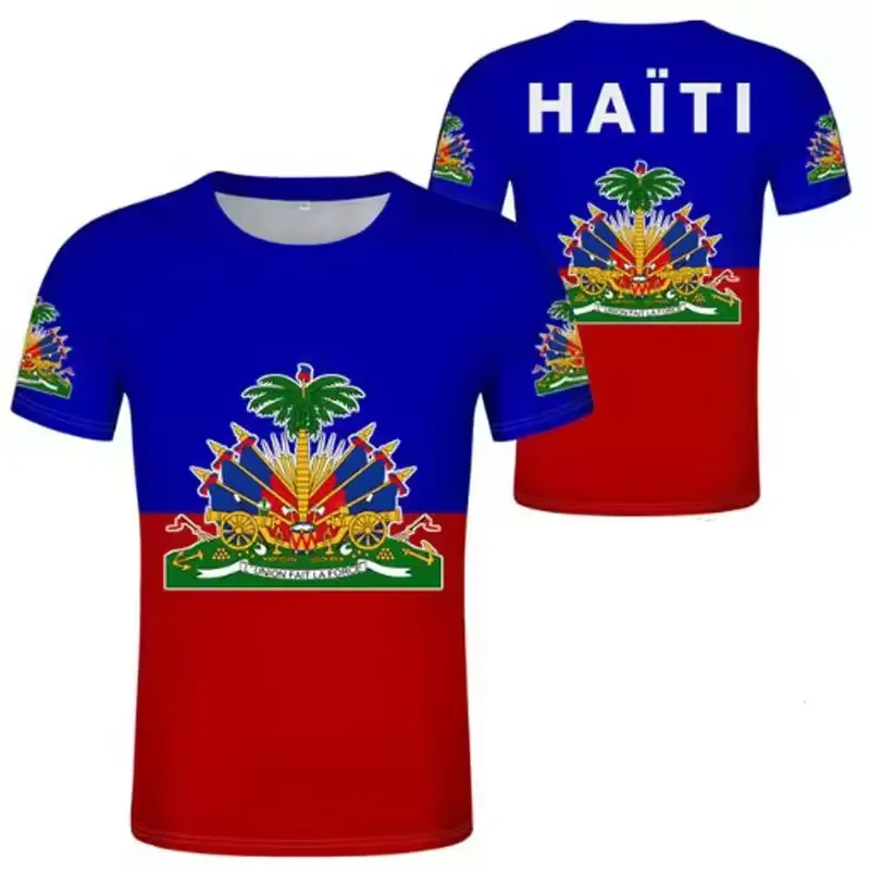 Factory Direct Haiti Flag Print Gym T-Shirt for Men Wholesale Price Man Summer Short Sleeve Print on Demand Tops Tee Casual Wear