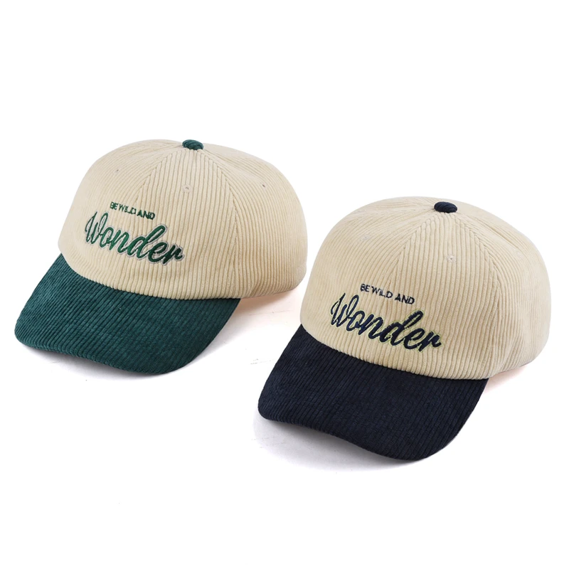private label two tone custom low profile custom embroidery logo 6 panel corduroy dad hat gorras