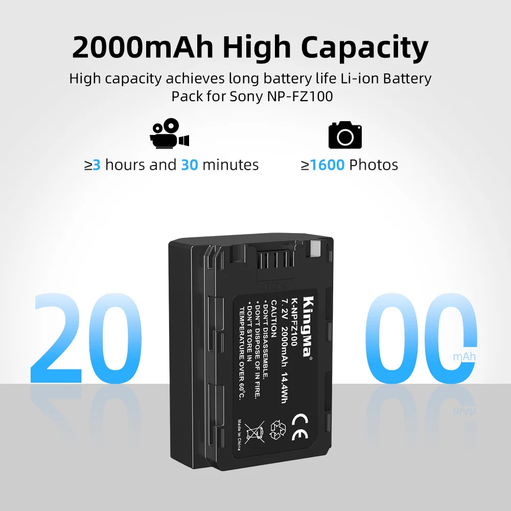 KingMa NP-FZ100 2000mAh Rechargeable Digital Battery NP-FZ100 7.2v Digital Batteries for Sony A5000 A6300