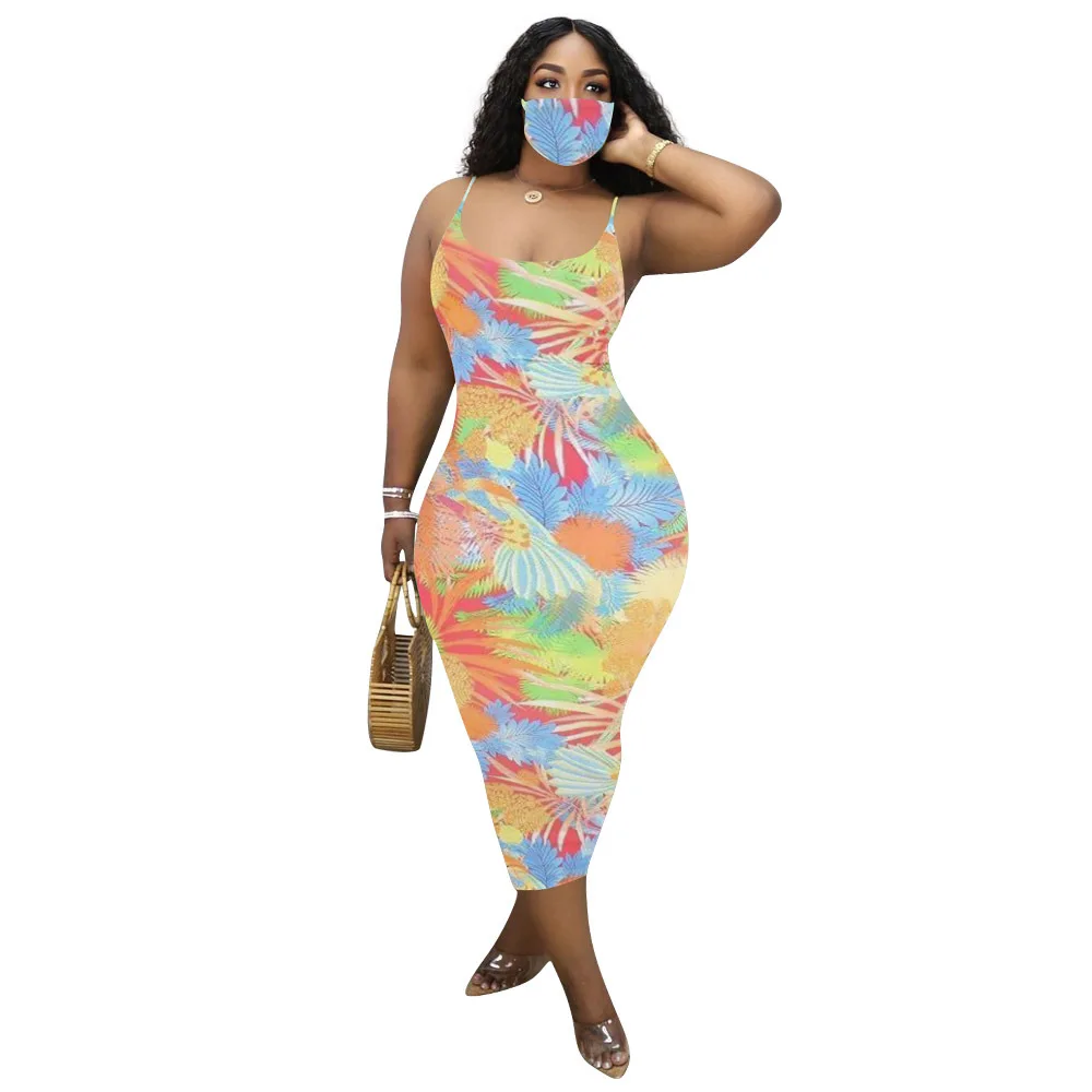 S-3XL 2022 Summer Casual New plus size women clothing sexy halter Loose Tie dye Sleeveless Maxi Dress