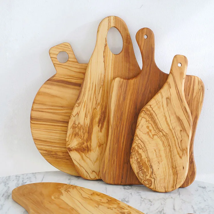 Wholesale Irregular Natural Rustic Raw Serving Board Food Handle Olive Cutting Board