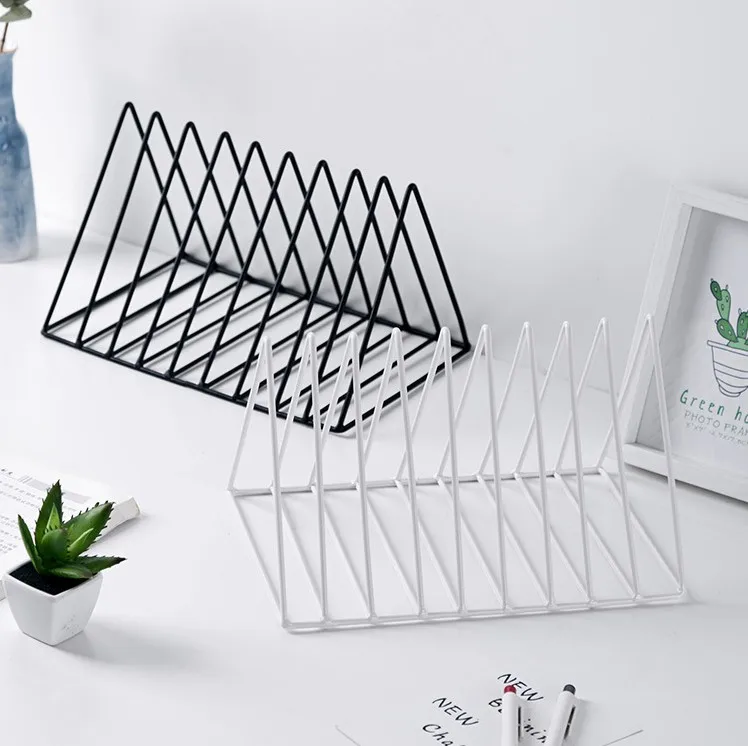 Office Decoration Book Triangle Lattice Metal Newspaper Magazine Holder File Storage Rack for Home