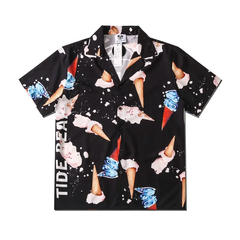 High quality wholesale summer hawaiian shirt custom print street style casual shirt beach shirt men