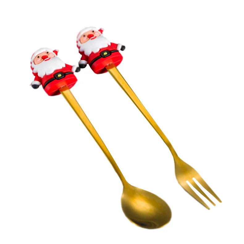 Creative Cute Christmas Cartoon Tableware Dessert Coffee Stirring Fruit Forks Stainless Steel Forks Spoons