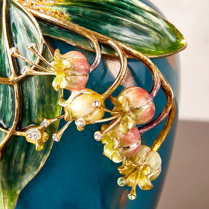RORO home decor new collection modern luxury decorative glass green color enamel handmade painting pomegranate guava flower vase