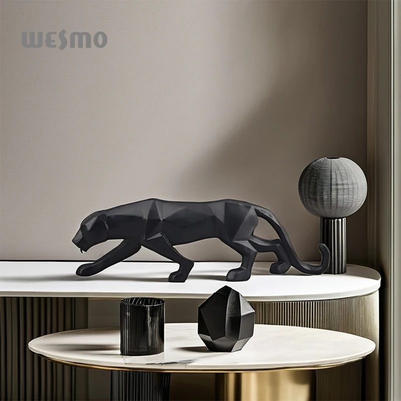 Abstract Sculpture Home Decoration Tabletop Ornaments Geometry Origami Figurine Black Resin Leopard Statue