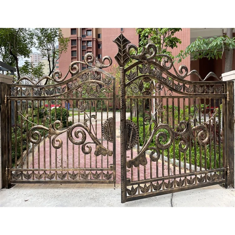 Latest main gate designs forging automatic parking metal garden Bronze luxury sliding wrought iron gate