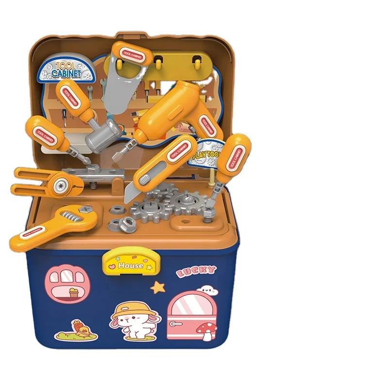 OEM 2 In 1 Repair Tool Accessories Set Toy  Tool Kit Construction Work Bench Storage Tool Box Set For Kids