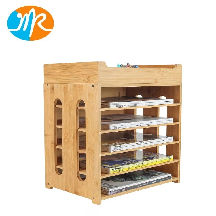 Бумажный Настольный сортировщик пилок с буквами из натурального бамбука, 5-уровневый органайзер для файлов со съемным верхним лотком