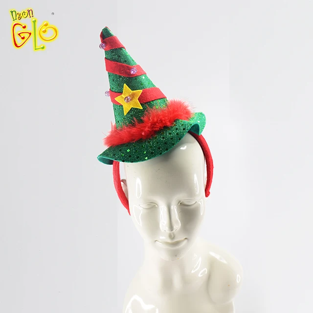 Hot Sale Christmas LED Witch Hat Headband With Feather