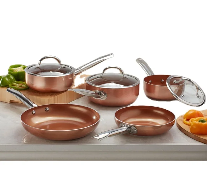  Высококачественный медный керамический frypan алюминий 8 шт. в комплекте с ручкой из нержавеющей стали медная