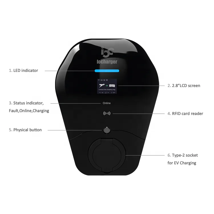 Домашнее автомобильное зарядное устройство wallbox 22 кВт AC EV зарядная станция EV зарядка контролируется мобильным приложением