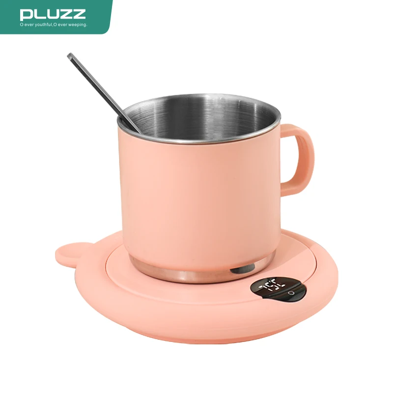 Cute Pink Electric Charging Cup Warmer Coffee Cup with Automatic Heating Pad  for Home Office Desk