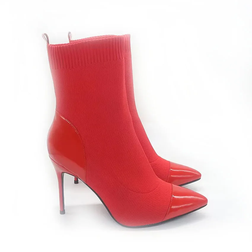 Genuine Leather New Custom Fashion Ladies Boots High Heel Long Work Boots Shoes Pointed Toe Red Women Boots Ladies