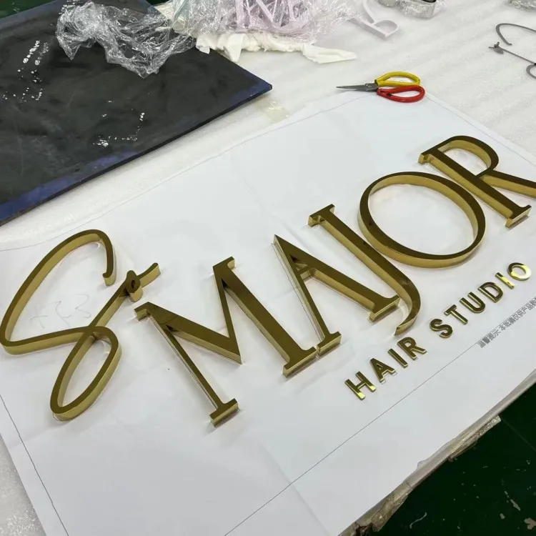 Custom Shop Front Gold Stainless Steel Letters Signage Sign Shop Outdoor Metal Letters 3D Wall Logo