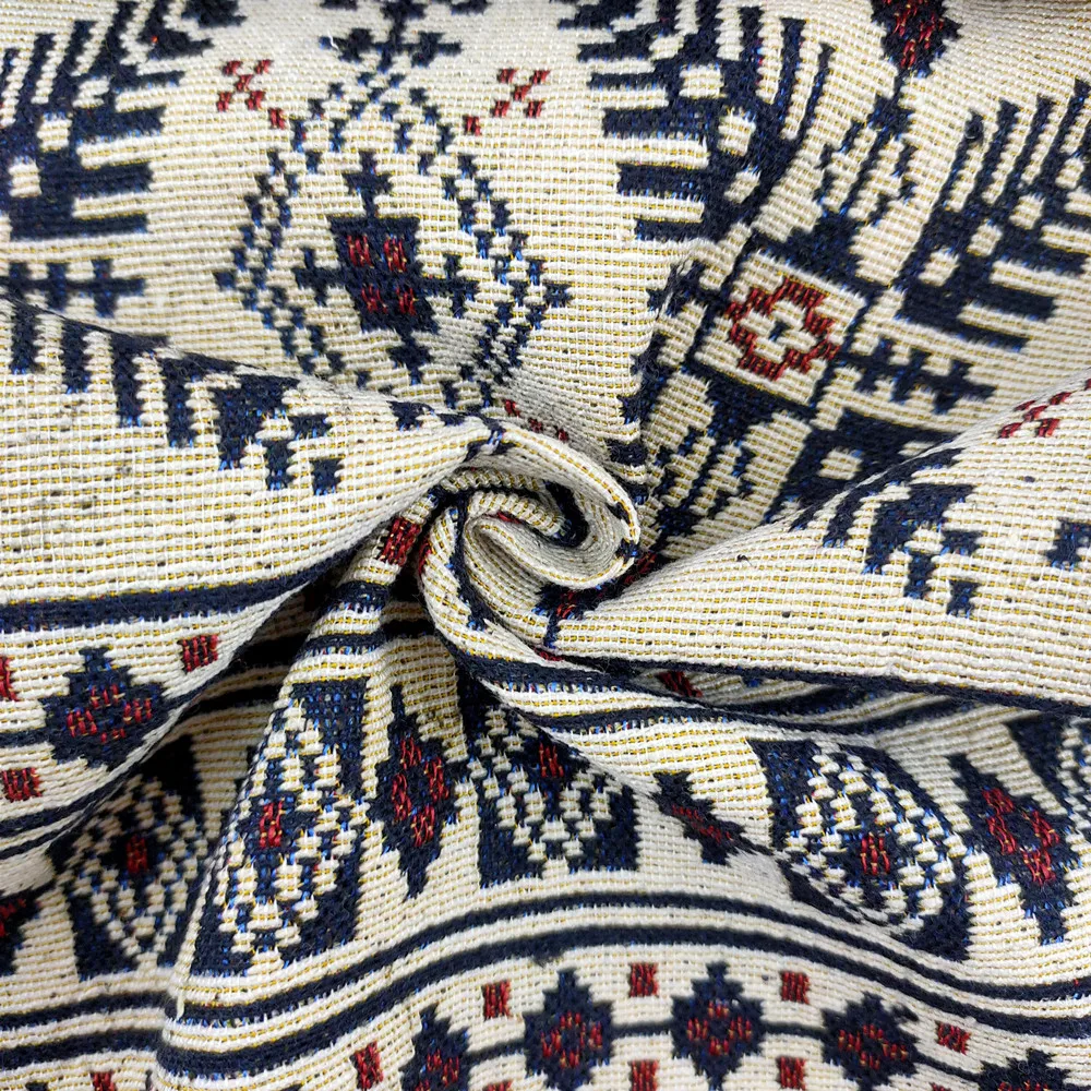 Yarn dyed national style geometry polyester/cotton jacquard fabric suitable for sofa cushion tablecloth backpack bags shoes