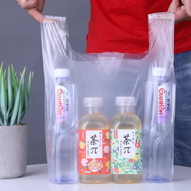 YC простые черно-белые полиэтиленовые пакеты для футболок майки Прозрачные с ручками