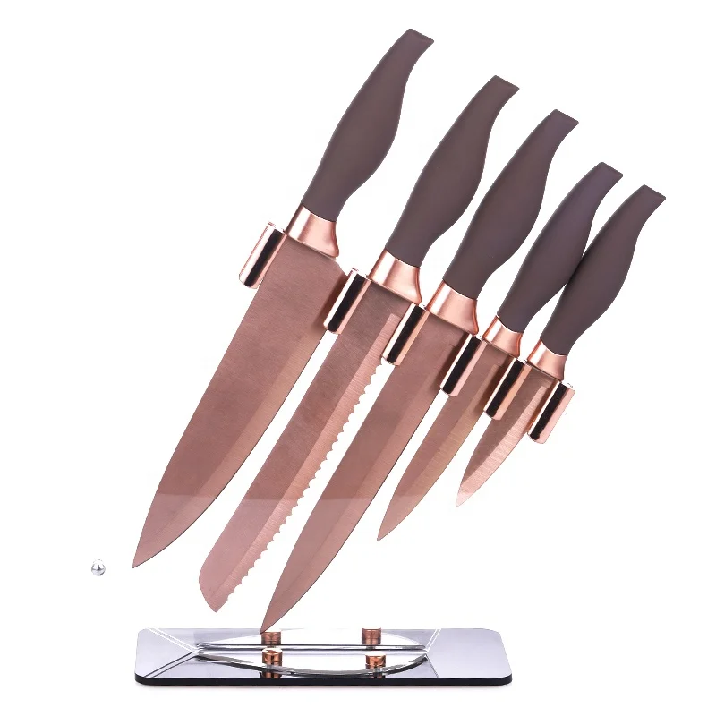 Набор профессиональных ножей, 5 шт., набор кухонных ножей шеф повара из нержавеющей стали с пластиковой ручкой и блоком ножей (62404077627)