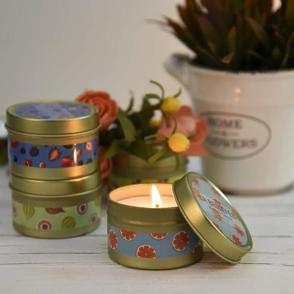 Wholesale OEM factory fruit scented candle gift set natural soy wax travel tin candle with fruit scent