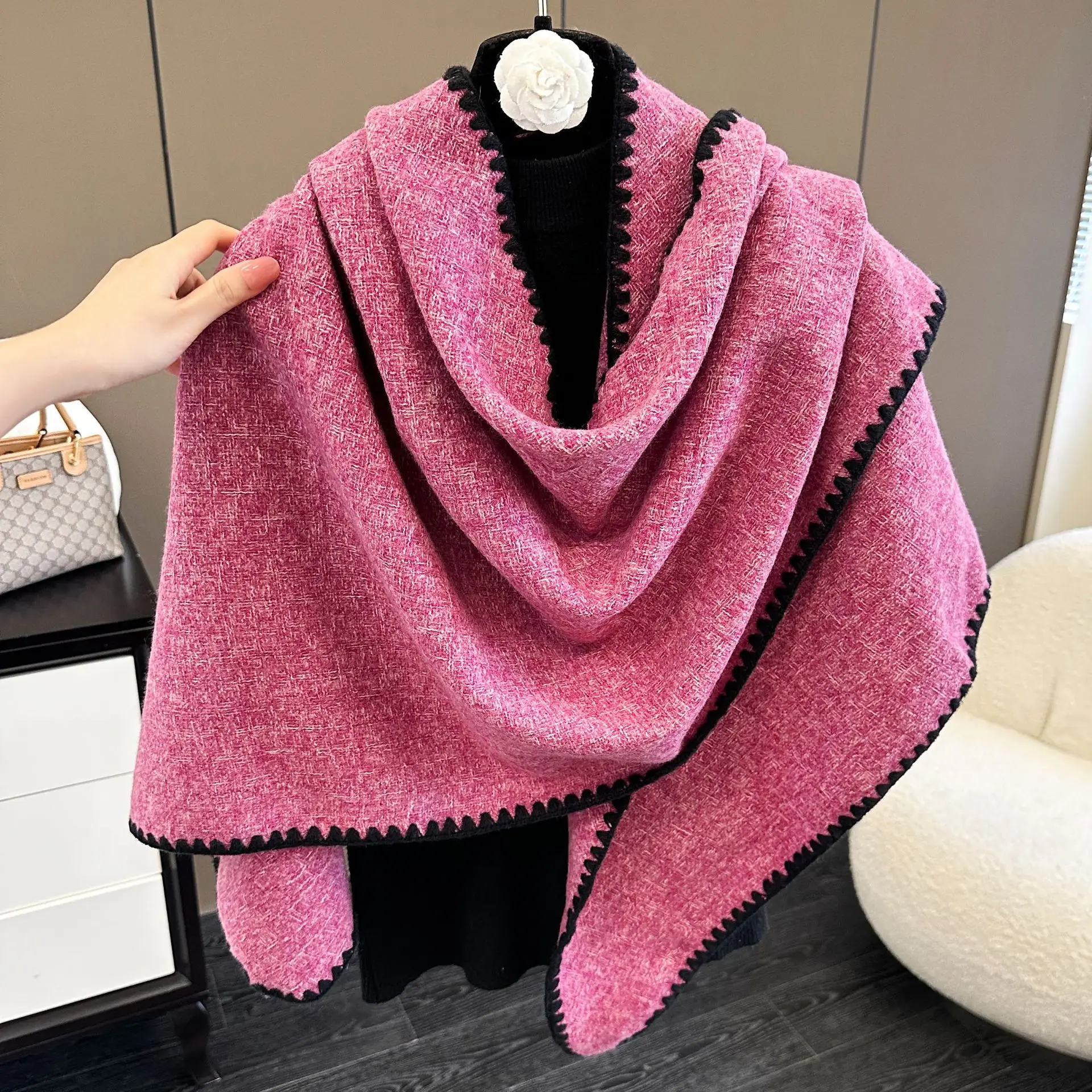 hot sale High Quality Solid Color Winter Warm soft Viscose Cashmere Shawls For Women Plain Pashmina Outer Wraps Shawls