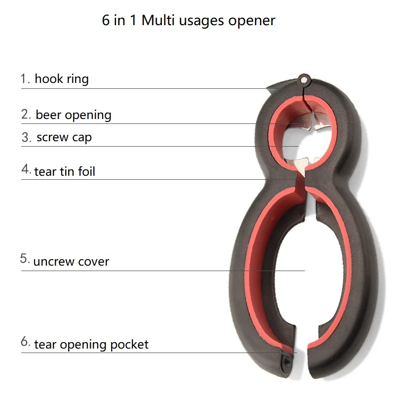 6 in 1 Multifunctional Kitchen and Bar Tools Handheld Non-Slip Easy Grip Can Openers Beer and Tin Jar Opener