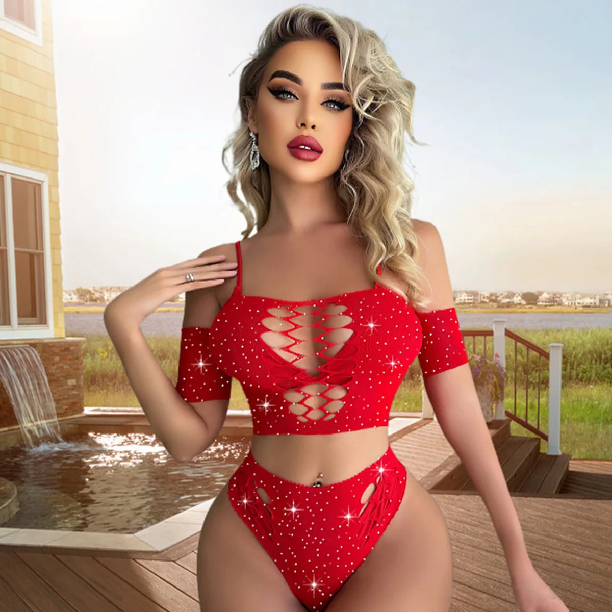 new shinning stocking Erotic Sexy Lingerie Rhinestone Fishnet Bodysuit Transparent Sex Dress Women Mesh Tights Sexy Exotic