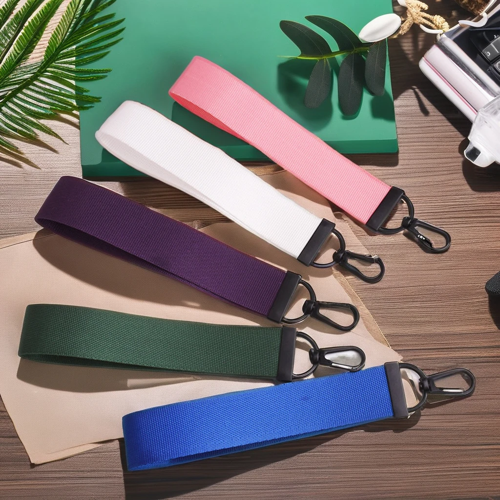 New Arrival Custom Logo Lanyard Keychain Wristlet Strap Black Plush Fabric with Silk Screen Printing Compass Type Keytag