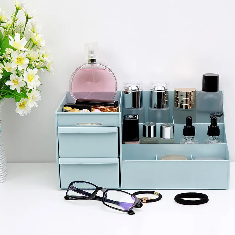 Pink green blue grey acrylic cosmetic storage box for skincare makeup tools organizer desktop dressing table