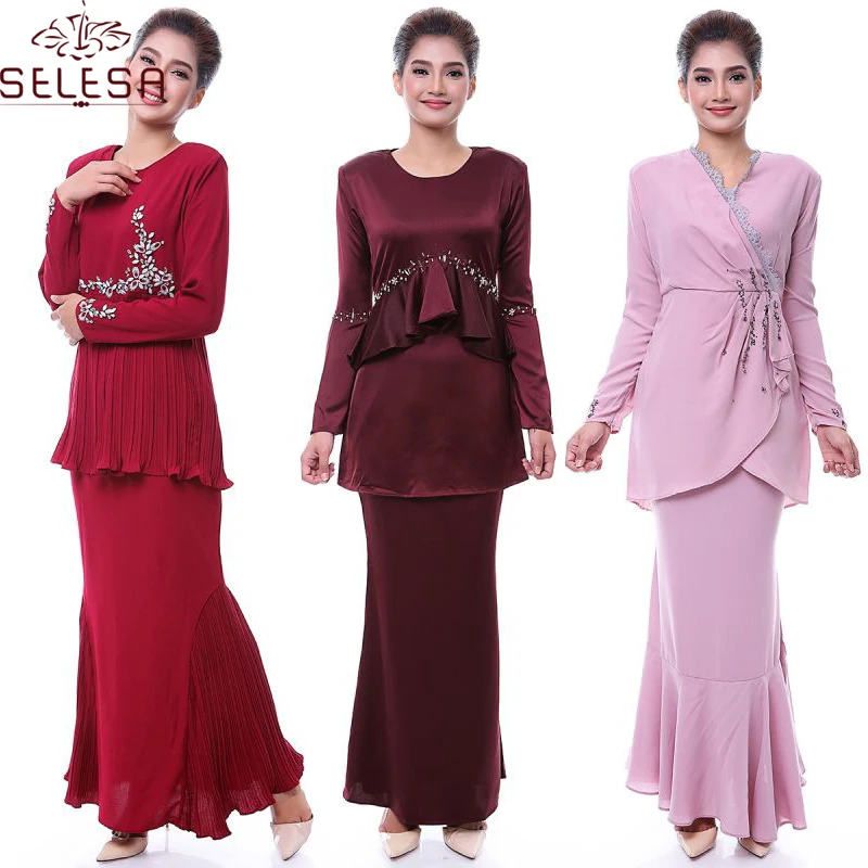 Latest Fashion Baju Kurung In Malaysia Style Sarees Long Sleeve Islamic Clothing New Hot Sale Muslim Dresses
