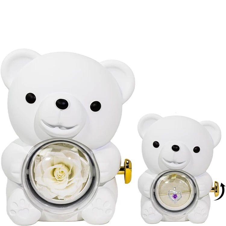 Mothers Day Wholesale Gifts Rotate Rose Bear Jewelry Necklace Rings Storage Box