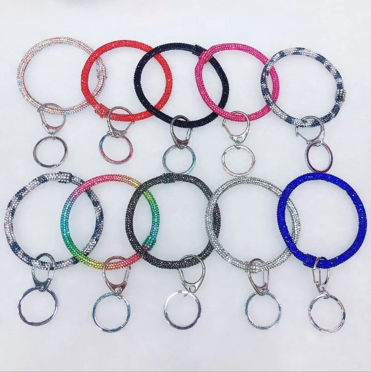 
wholesale hot selling big O ring key chain glitter rhinestone key ring bangle fashion key ring chain bracelet 