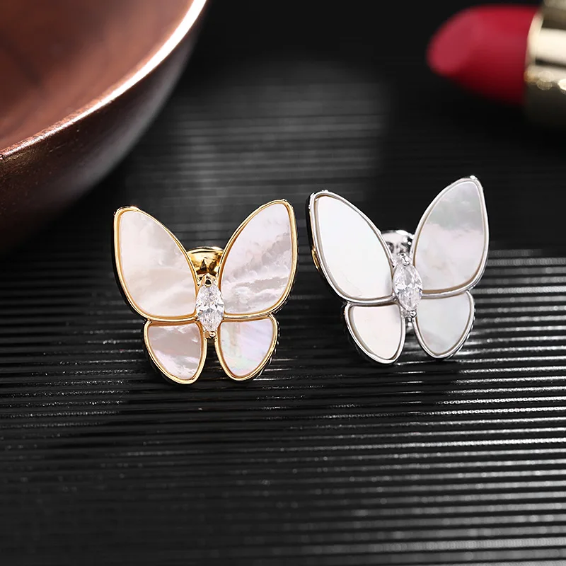 OYA S925 Needle Shell Luxury Safety Pins Cloth Brooch Brass Zircon Fashion Jewelry Butterfly Brooches Broaches Women