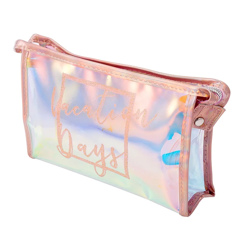Holographic Clear Cosmetic Bag PVC Travel Laser Jelly Iridescent Makeup Bag Transparent Wash Bag