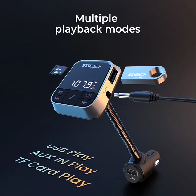 Dual USB Ports AUX Input/output TF Card Mp3 Player Hands-free Car Kit Wireless Radio Adapter QC3.0 and Smart 2.4A Portable 5.0