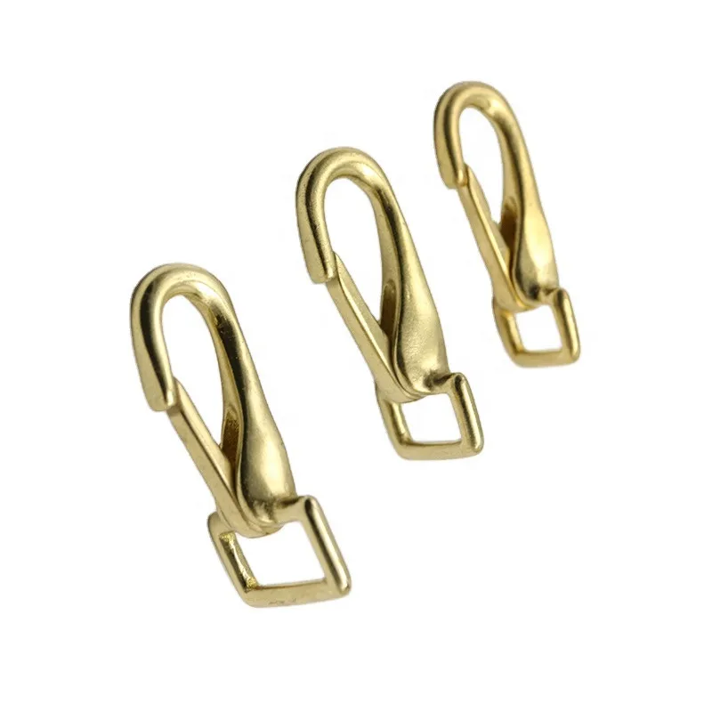 China Solid Brass Square Bottom Fixed Eye Brass Snap Spring Hook For Bag Accessory