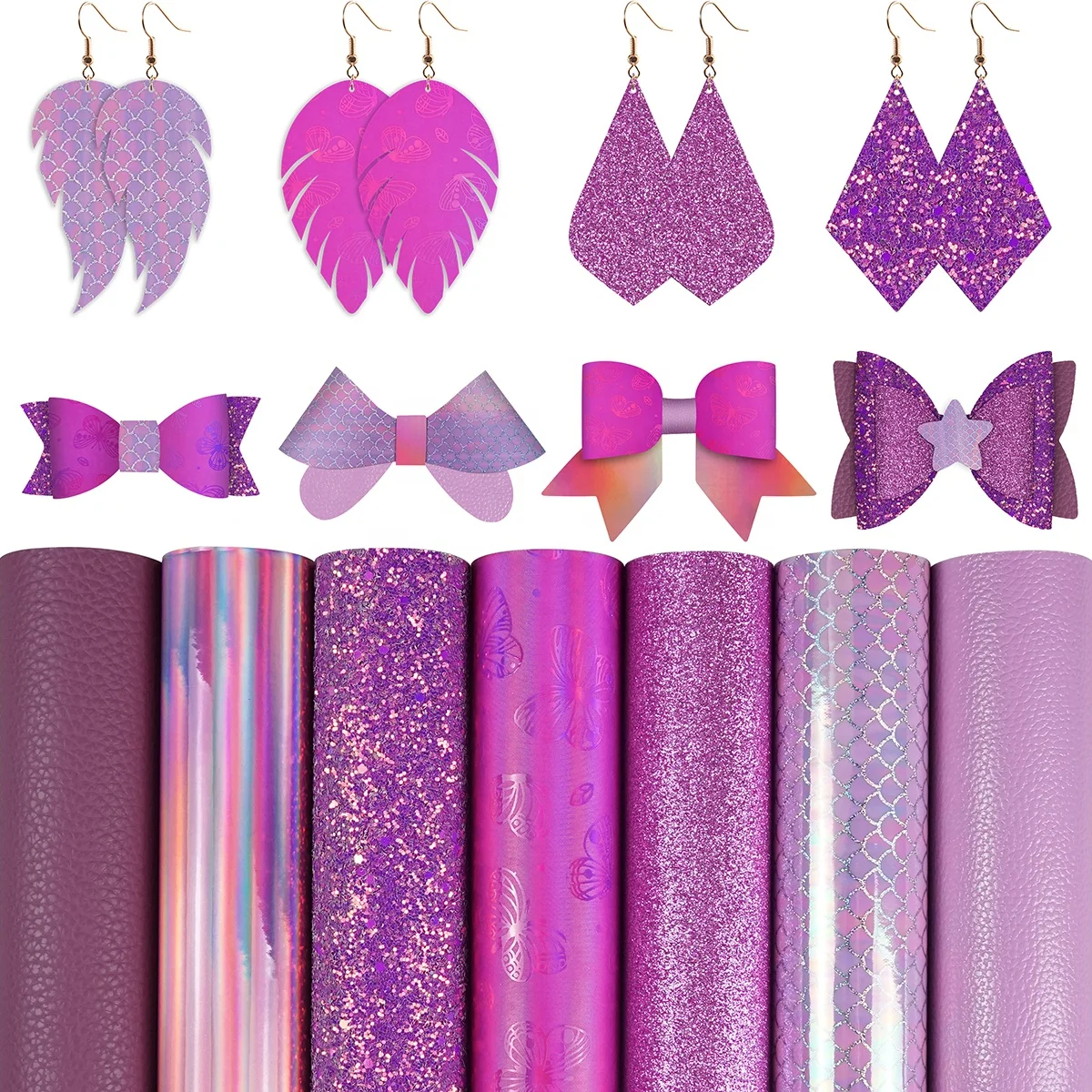 7 шт./компл. фиолетовая голографическая Бабочка Русалка искусственная кожа личи искусственная кожа