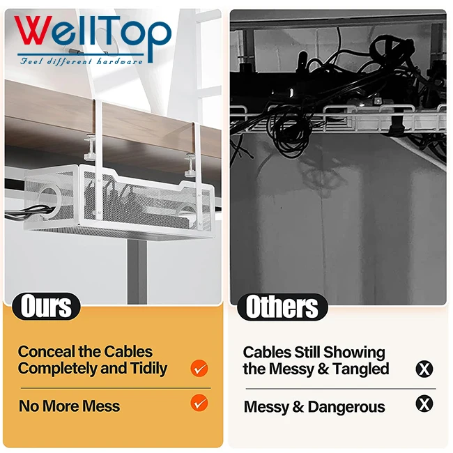 Factory Low Price Adjustable Under Desk Wire Organizer Sturdy Metal Mesh Cable Management Tray with Mounting Accessories