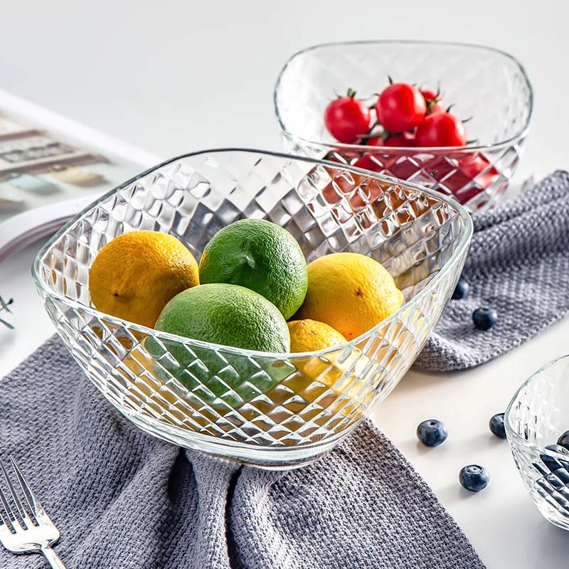 Hot Sale Cheap Lead Free Houseware Cheap Diamond Square Glass Salad Bowl
