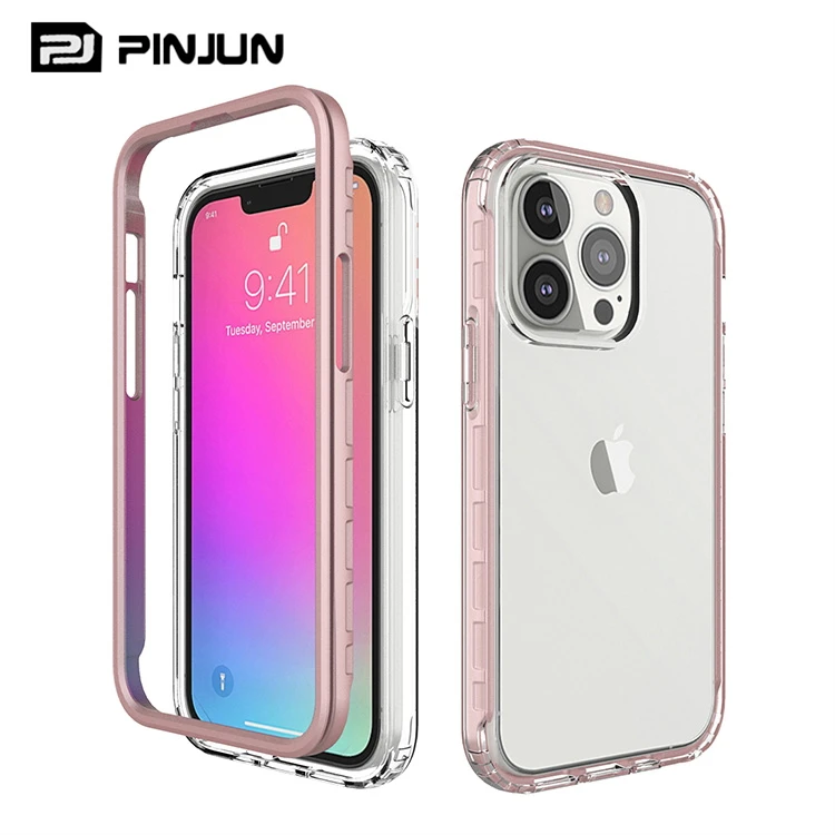 New Popular 360 Degree 2 in 1 Clear Hybrid PC Colorful Soft TPU Full Body Protective Case Cover for iPhone 13 Pro