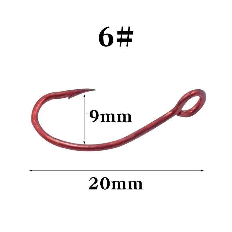 OUTKIT 20pcs High Carbon Steel Fishing Red Single Hook With Ring Fish Hooks For Lure Spoon