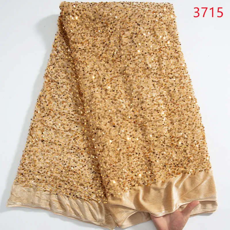 3715 Velvet Tulle Sewing Sequins African Lace Fabric Embroidery High Quality French Mesh Lace Fabric For Wedding Party Material