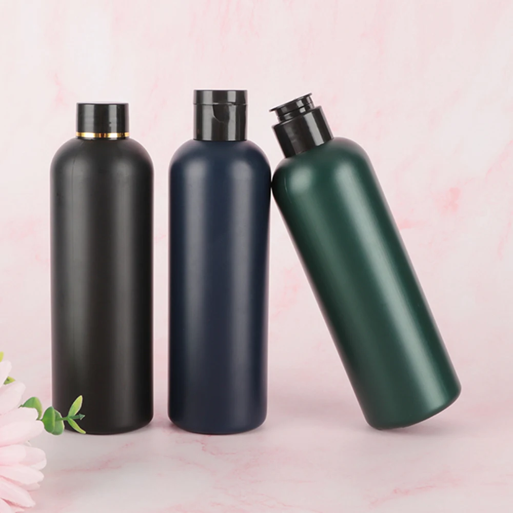 HDPE Bottle Cylinder Round Plastic Squeeze Custom 250ml Shampoo Bottles Matte Lotion Matte Black Flip Top Cap 24/410 8oz Bottle