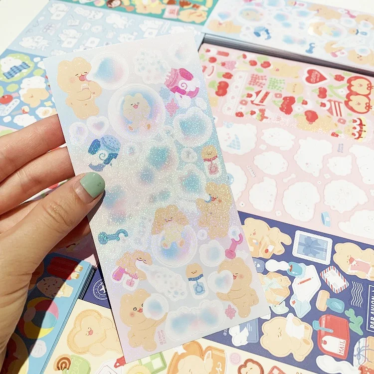 Custom White PVC  Holographic Sequin Sticker Sheets Paper with Clear Transparent Release Backing