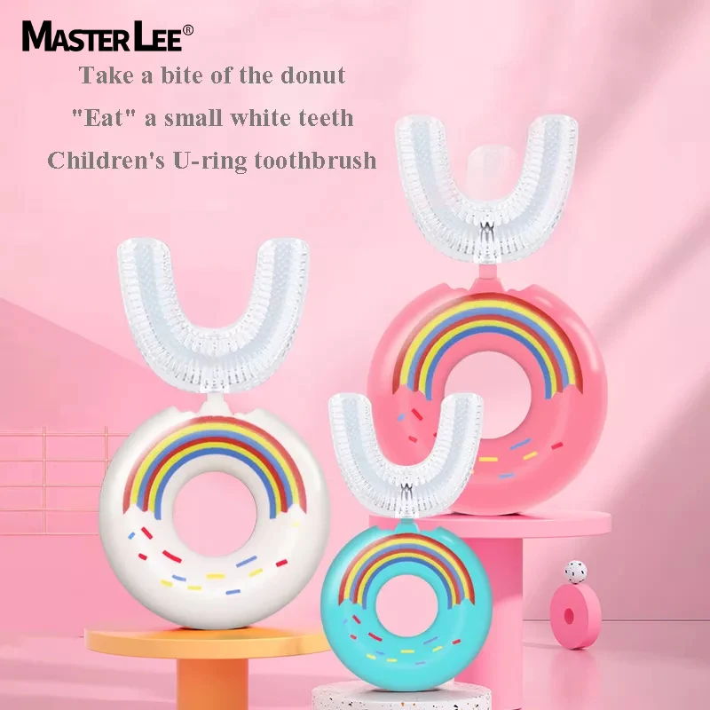 Circle Plastic Handle Cartoon pattern Children Tooth Brush 360 Rotate Degree U Shape Manual Oral Hygiene Baby Tooth Brush