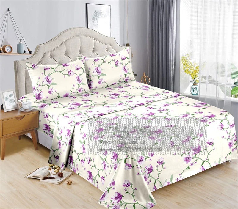 Wholesale luxury customized printed thick cotton sheet set 6 pcs queen king size sheets bedding for bed 6 pieces set