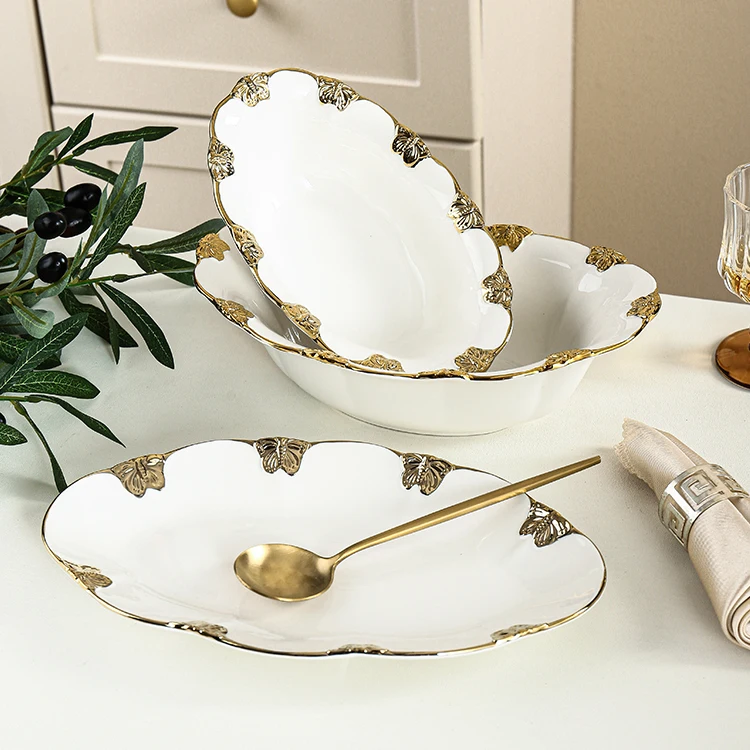 Горячая распродажа роскошная фарфоровая посуда для салата ресторанный золотой ободок керамические миски лапши рамен