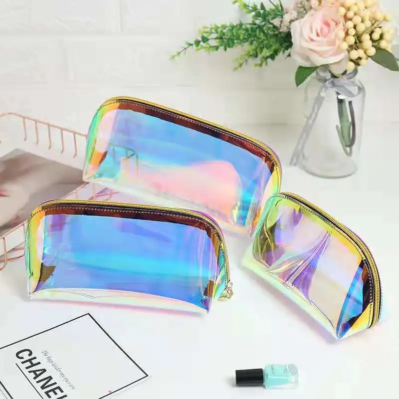 Multifunctional Portable Plastic Laser Magic Color TPU Colorful Transparent Small Storage Washing Cosmetic Makeup Bag