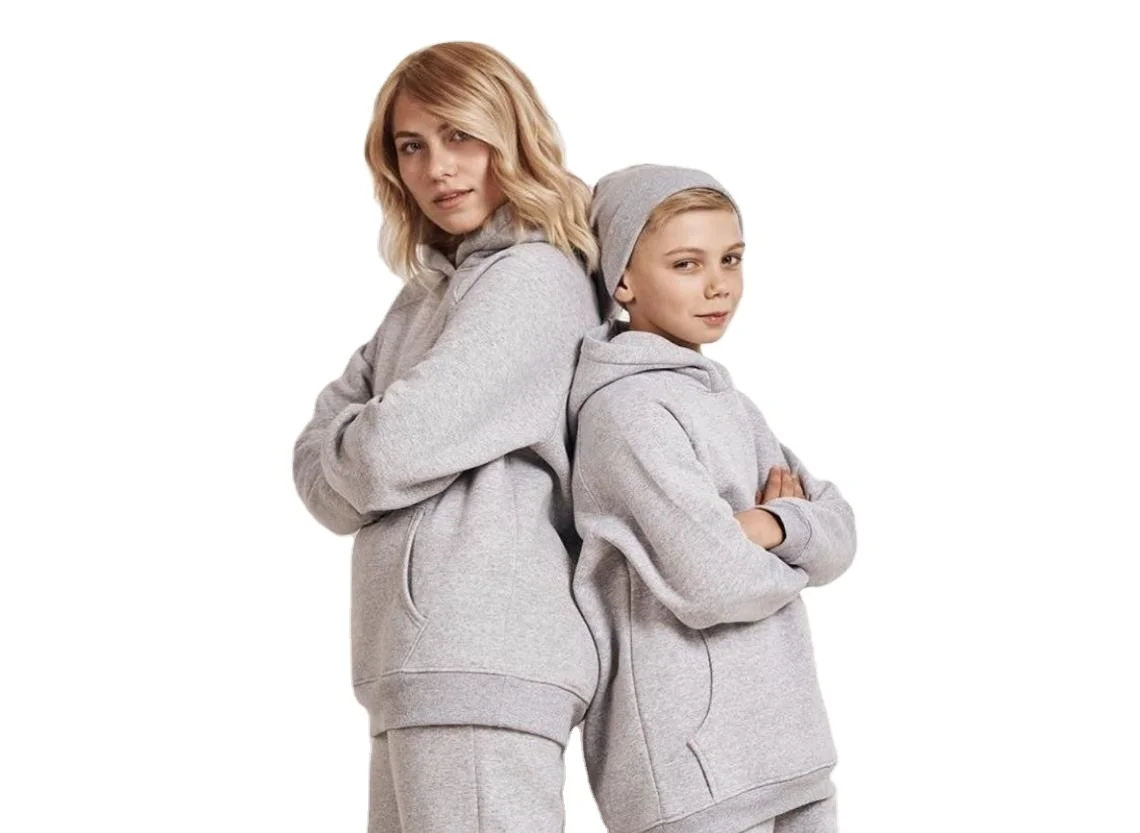 Custom Fitness Sports Women Hoodie 2 Piece Set Cotton Plain Joggers Oversize Cotton Fleece Family Matching Clothing
